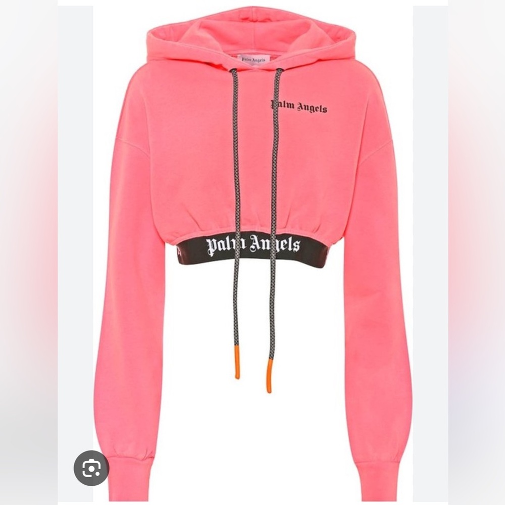 Palm Angels Basic Cropped Cotton Hoodie in Pink